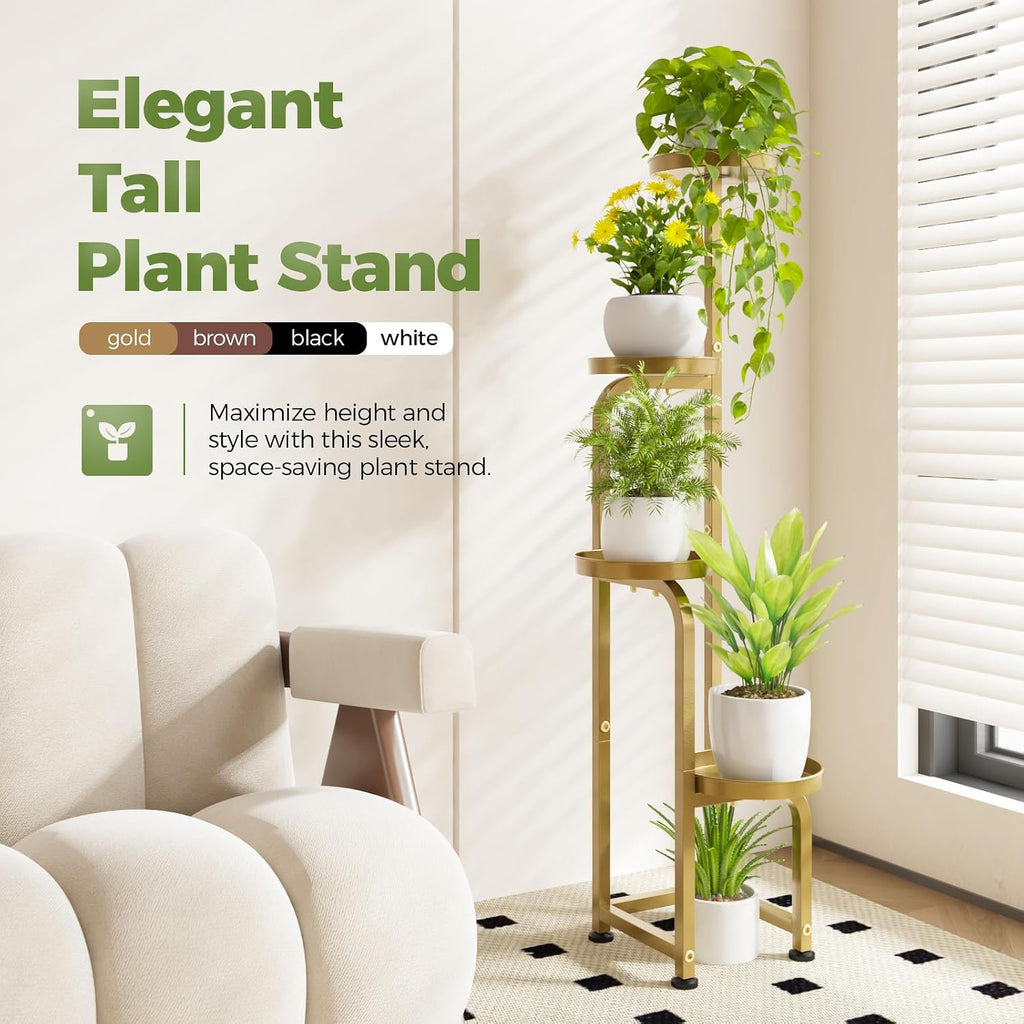 Corner Plant Stand Indoor Outdoor Tall Metal Flower Pot Stands | 4 Tier Gold Heavy Duty Plant Shelf Garden Balcony