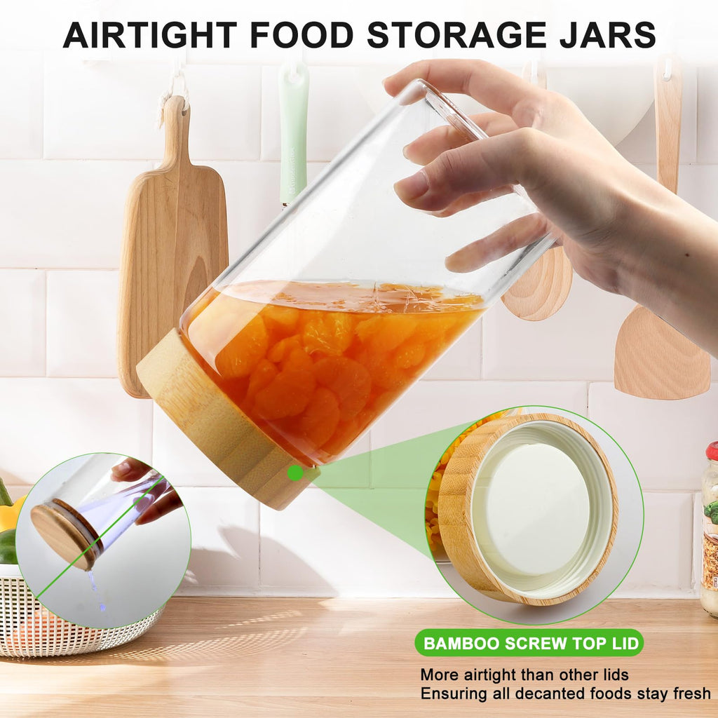 Airtight Glass Jar with Lid, Glass Storage Containers with Screw On Bamboo Lids, for Cookie, Pasta, Cereal Storage