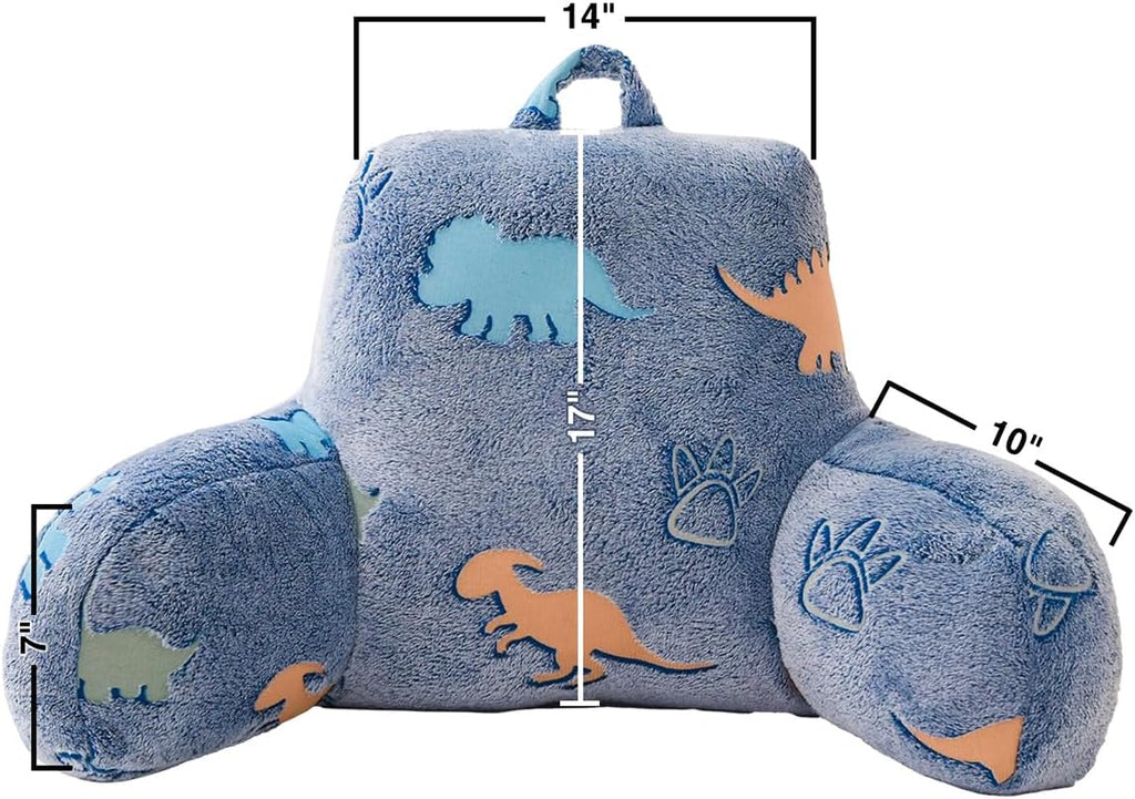 Kids Teens Glow in The Dark Dino Reading Pillow for Sitting up in Bed Sofa