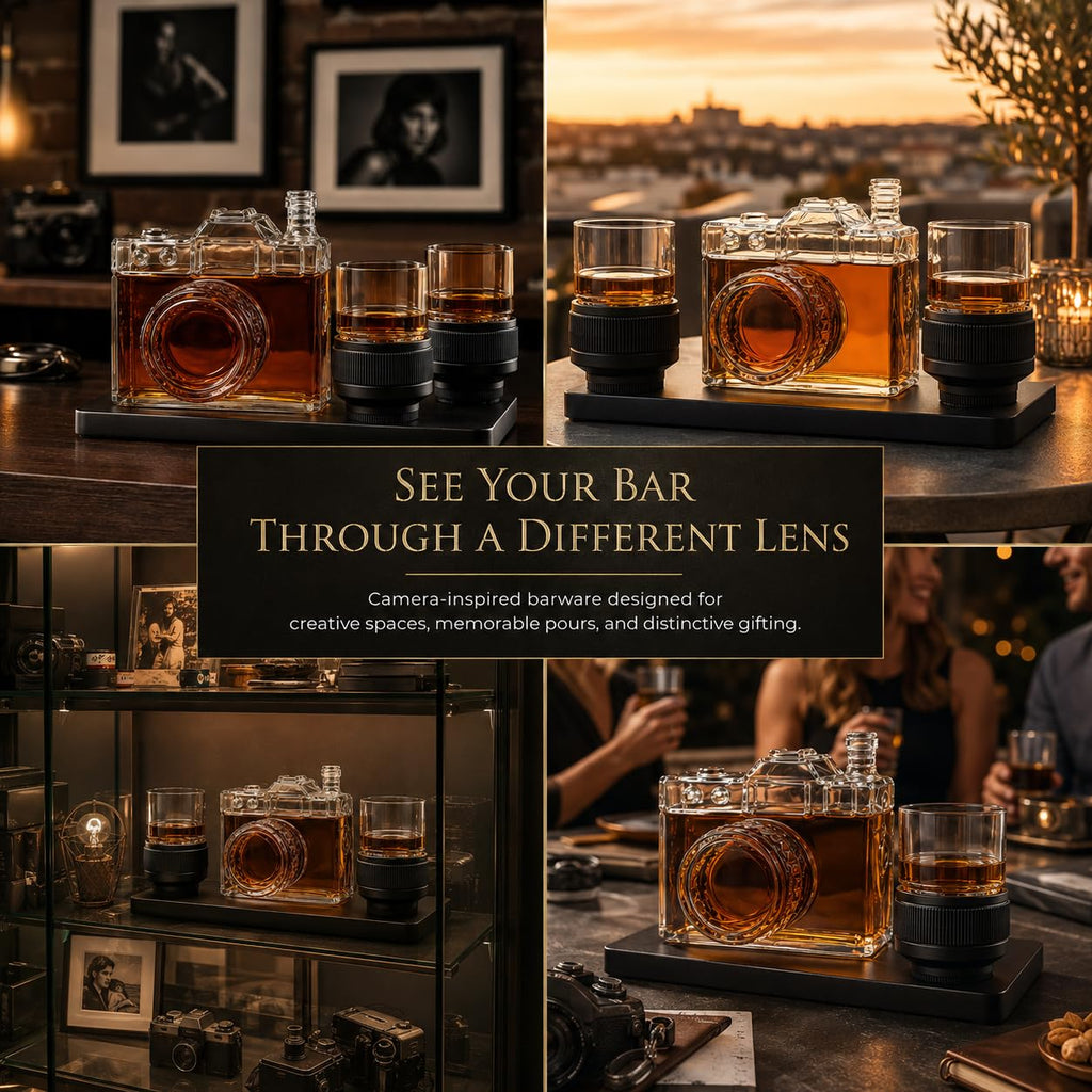 Camera Shaped Wine & Whiskey Decanter - 27.4OZ Photographer Unique Decanter Set with Beautiful Gift Box, Photo