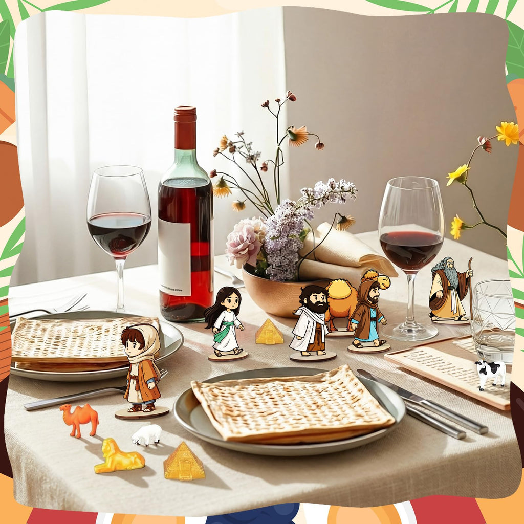 14 Pcs Passover Table Centerpiece Happy Passover Egyptian Figurines Ancient Jewish Pesach Wooden Tabletop Decor with