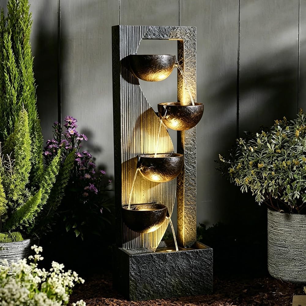 Landscape Bowl Water Fountain Outdoor - 49.2 Inches 5 Tired Modern Indoor Floor Standing Outdoors Fountains with