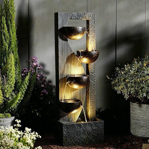 Landscape Bowl Water Fountain Outdoor - 49.2 Inches 5 Tired Modern Indoor Floor Standing Outdoors Fountains with