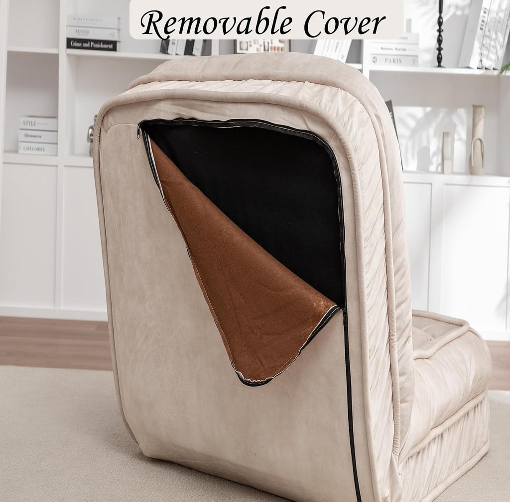 Upholstered Human Dog Bed, Bean Bag Floor Bed with 5 Position Adjustable Backrest, Sleeper Sofa with Massage Pillow