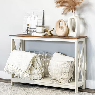 White Entryway Table, Narrow Console Table, Farmhouse Entry Table