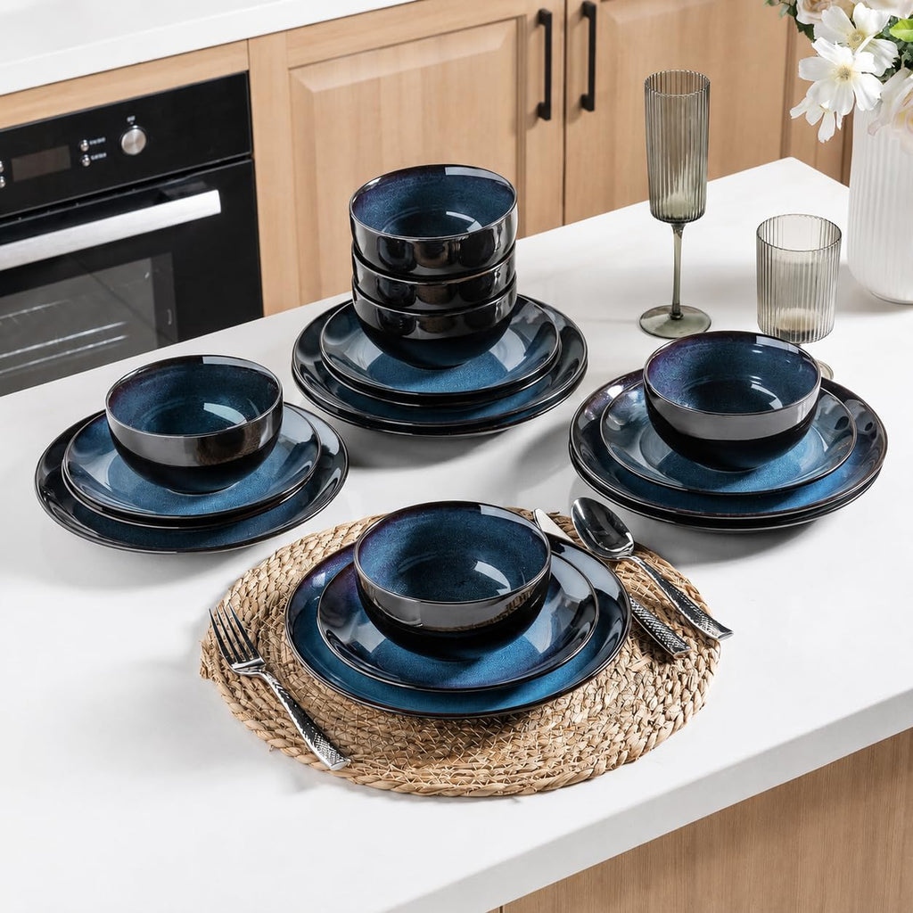 Ceramic Dinnerware Sets for 6, 18Pcs Porcelain Plates and Bowls Set