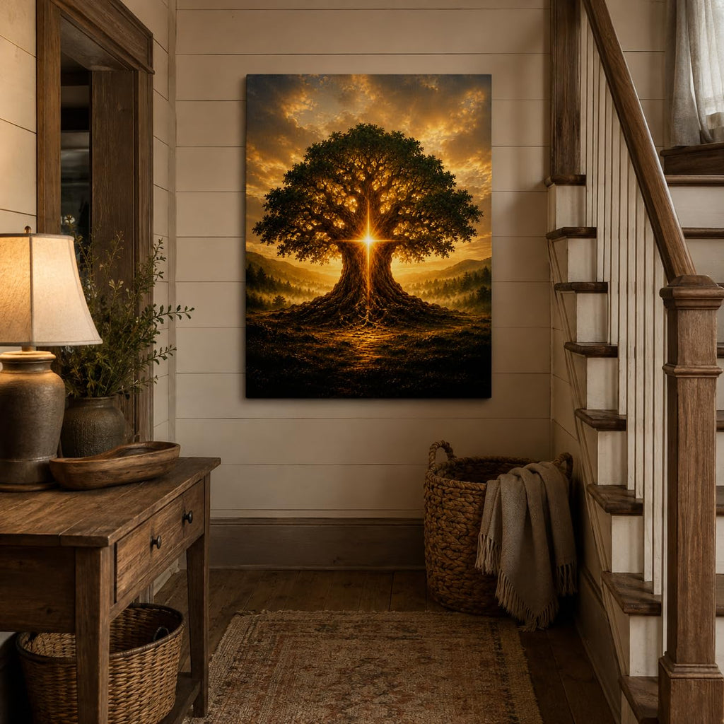 Tree of Life Canvas Wall Art Framed Spiritual Landscape 16x24 Inch