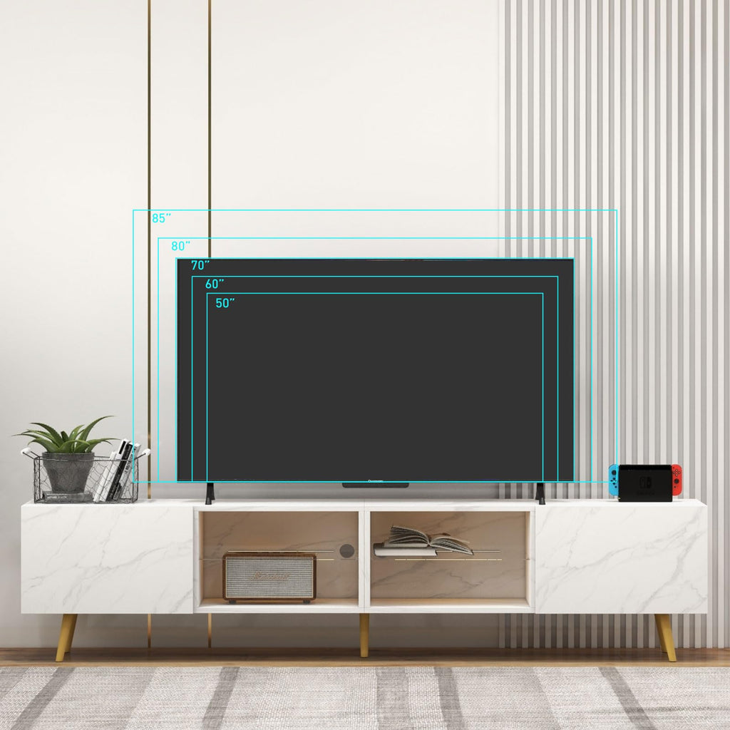 86" LED TV Stand, Modern Entertainment Center, White Marble