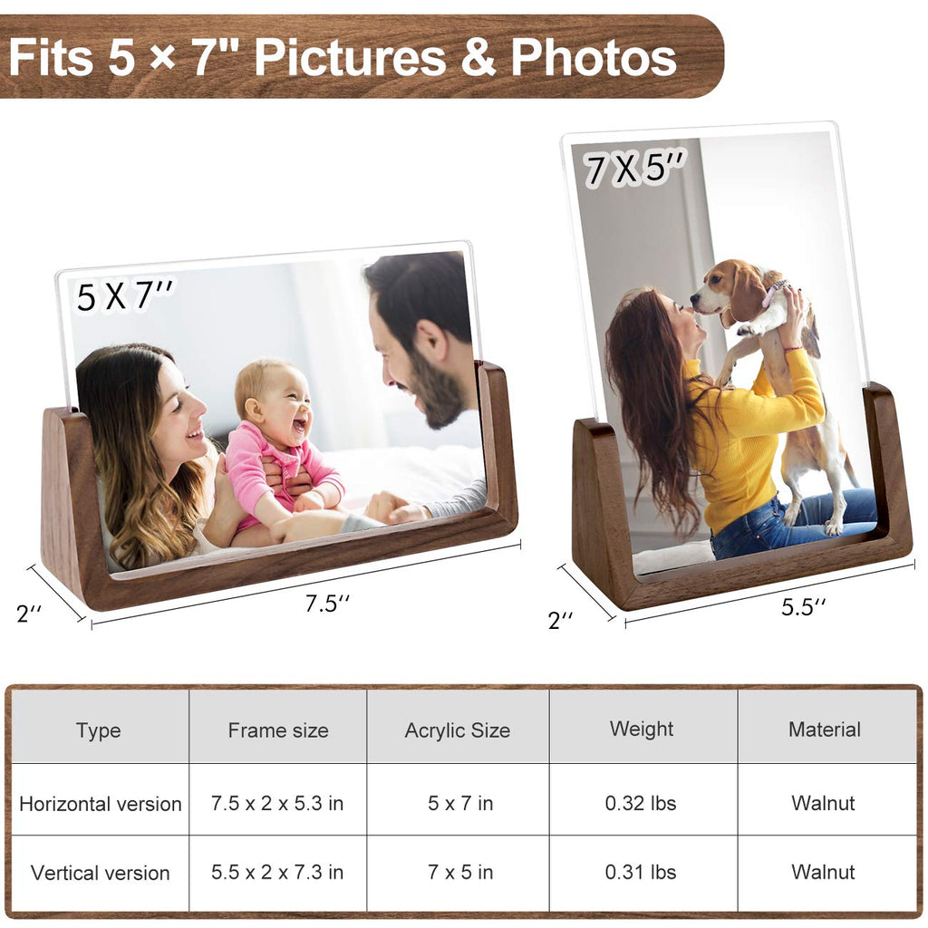 5x7 Picture Frame 2 Pack - Double Rustic Vintage Wooden Picture Frames 5x7 inch with Walnut Wood Base and High