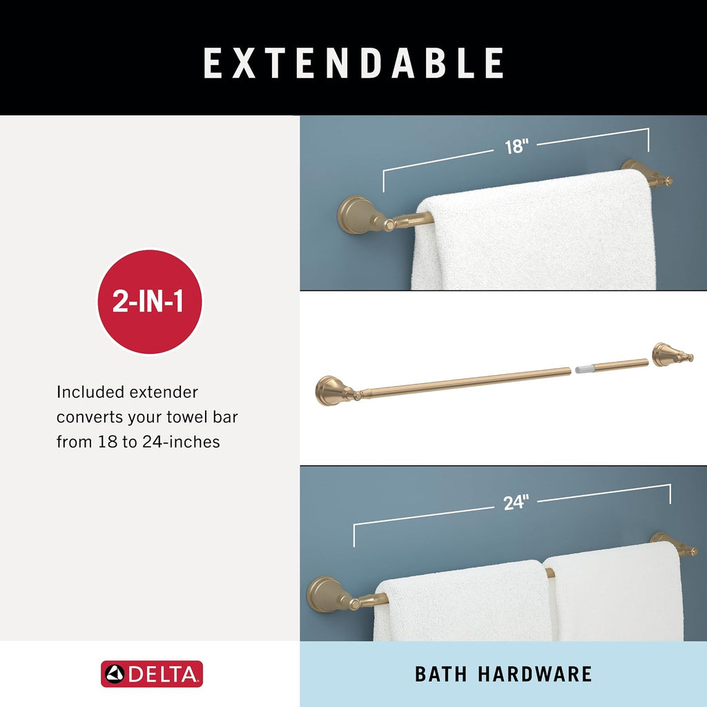 Mylan 4-Piece Bathroom Set Champagne Bronze 18" Towel Rack, Toilet Paper Holder, Hand Towel Holder, Hook| Bathroom