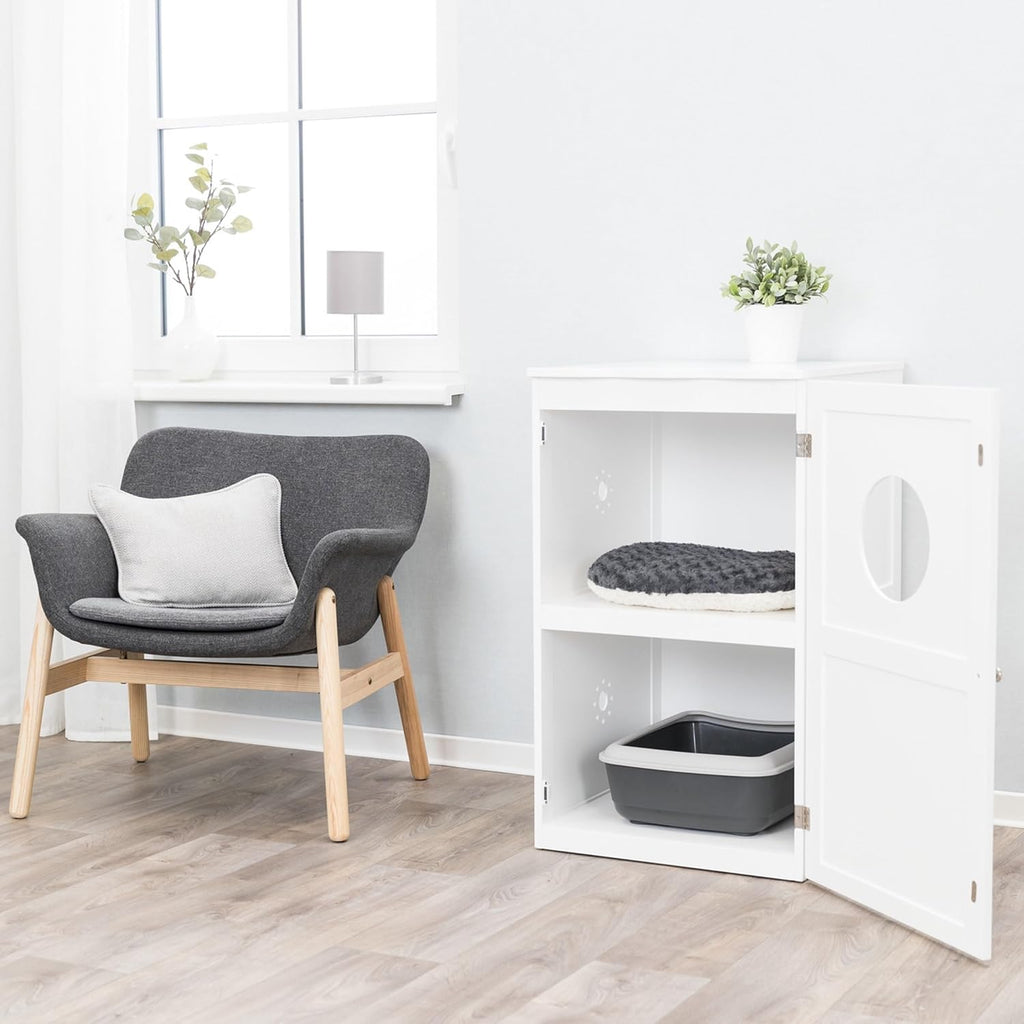 2 Story Furniture Litter Box Enclosure (White), Hidden Litter Box for Cats, Double Layer, Big Front Door for Easy