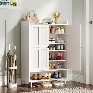 Shoe Cabinet with Cross Molding Doors, 6-Tier Shoe Storage(White)