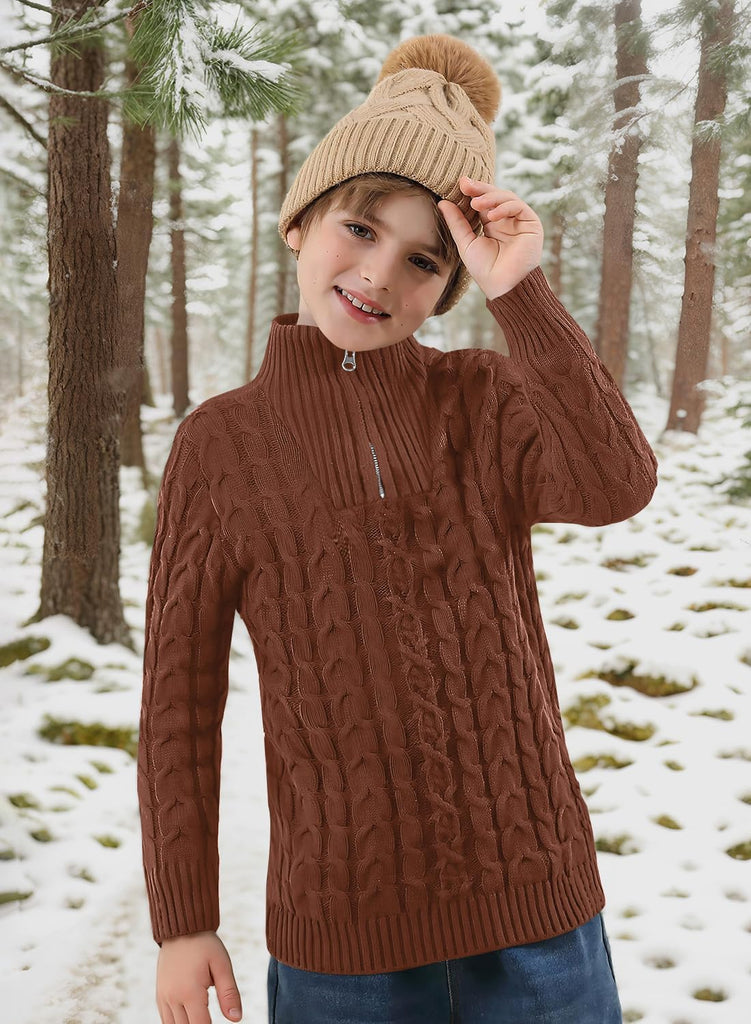 Boys Winter Cable Knit Sweater Quarter Zip Cute Turtleneck Pullover