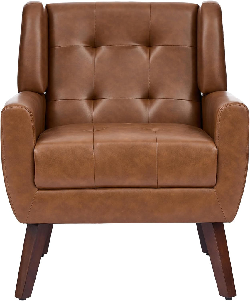 Faux Leather Accent Chair, Modern Wingback Armchair, Coffee