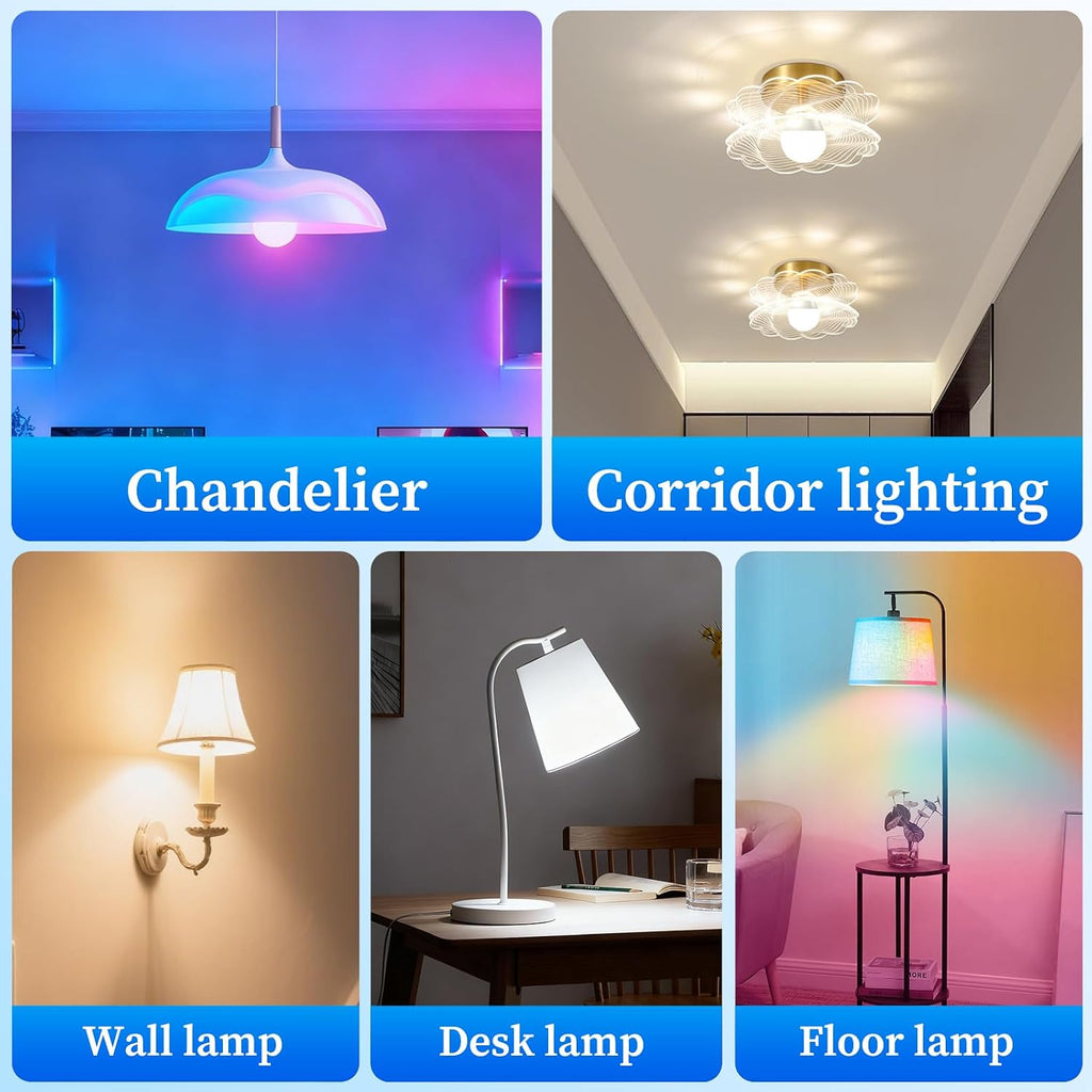 Smart Light Bulbs, Color Changing Smart Bulb Work with Alexa & Google Assistant, 2.4GHz WiFi Bluetooth LED Light