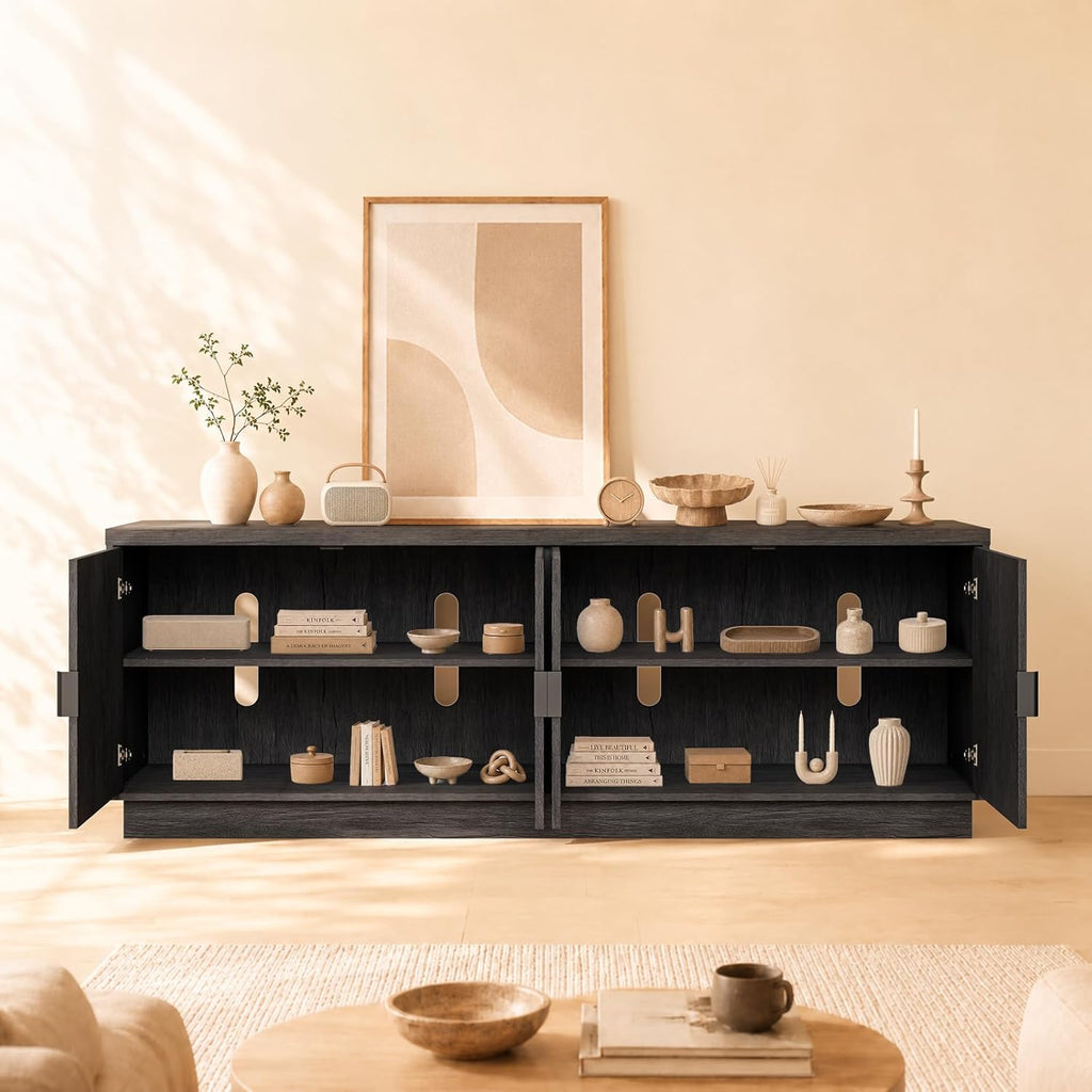 Fluted TV Stand for up to 75" TVs, 68" Entertainment Center with 4 Doors, Modern Media Console with Adjustable