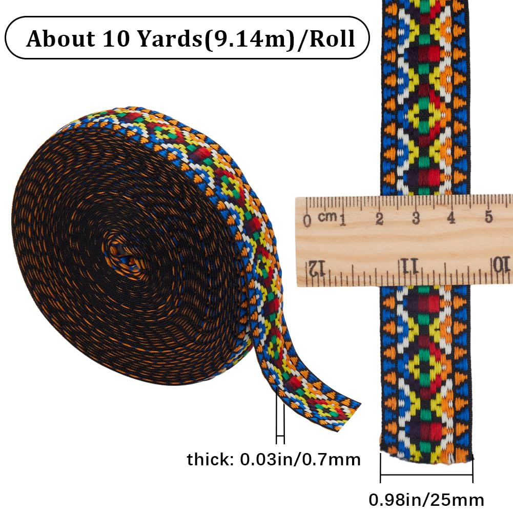 Jacquard Ribbon Trim Vintage Embroidered Ribbon Sewing Lace Woven Fabric Ribbon Garment Trim for Curtain - 10 Yards