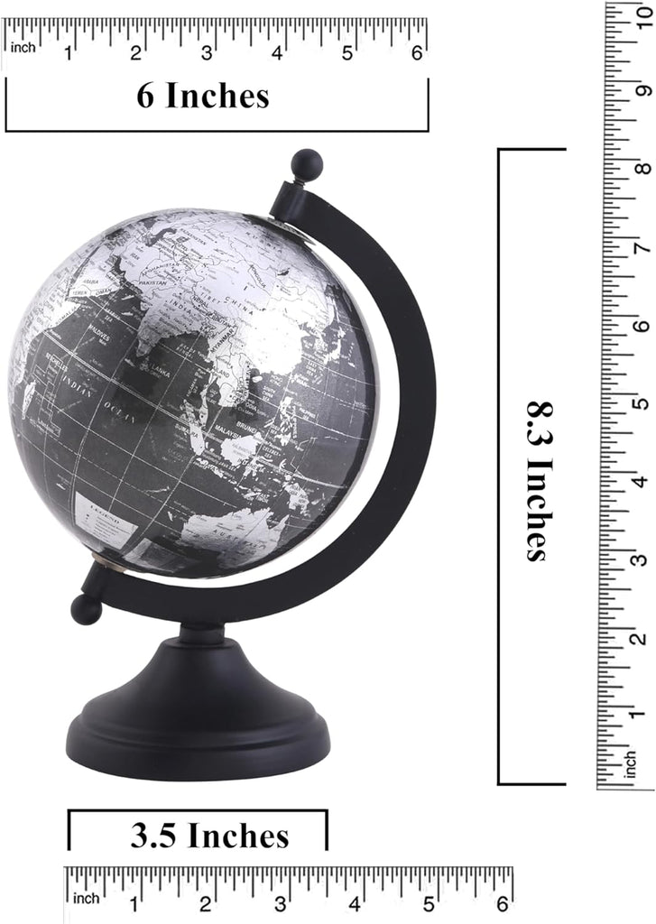 5" World Globe With Sturdy Metal Stand (NOT PLASTIC!) - Desktop Globes Desk Table Office Decor - Book Shelf Decor
