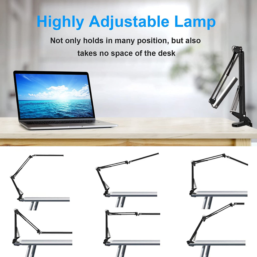 LED Desk Lamp,Reading,Adjustable Eye-Caring Desk Light with Clamp,Swing Arm Lamp Includes 3 Color Modes,10