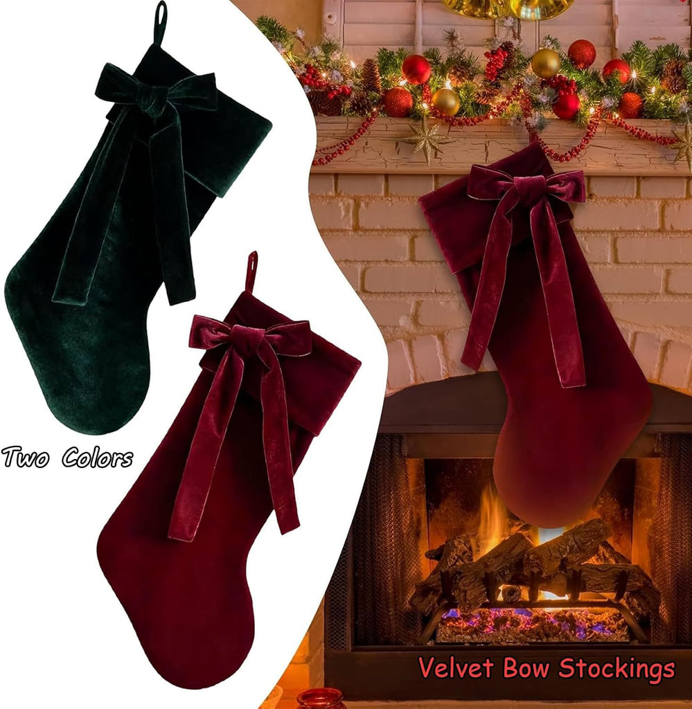 Velvet Christmas Stocking,Velvet Stocking,Stocking Christmas,19 Inch Christmas Stocking with Large Decorative Bow