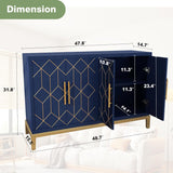 48" Accent Cabinet with 4 Doors and Shelves, Modern Credenza Storage Cabinet with Gold Trim