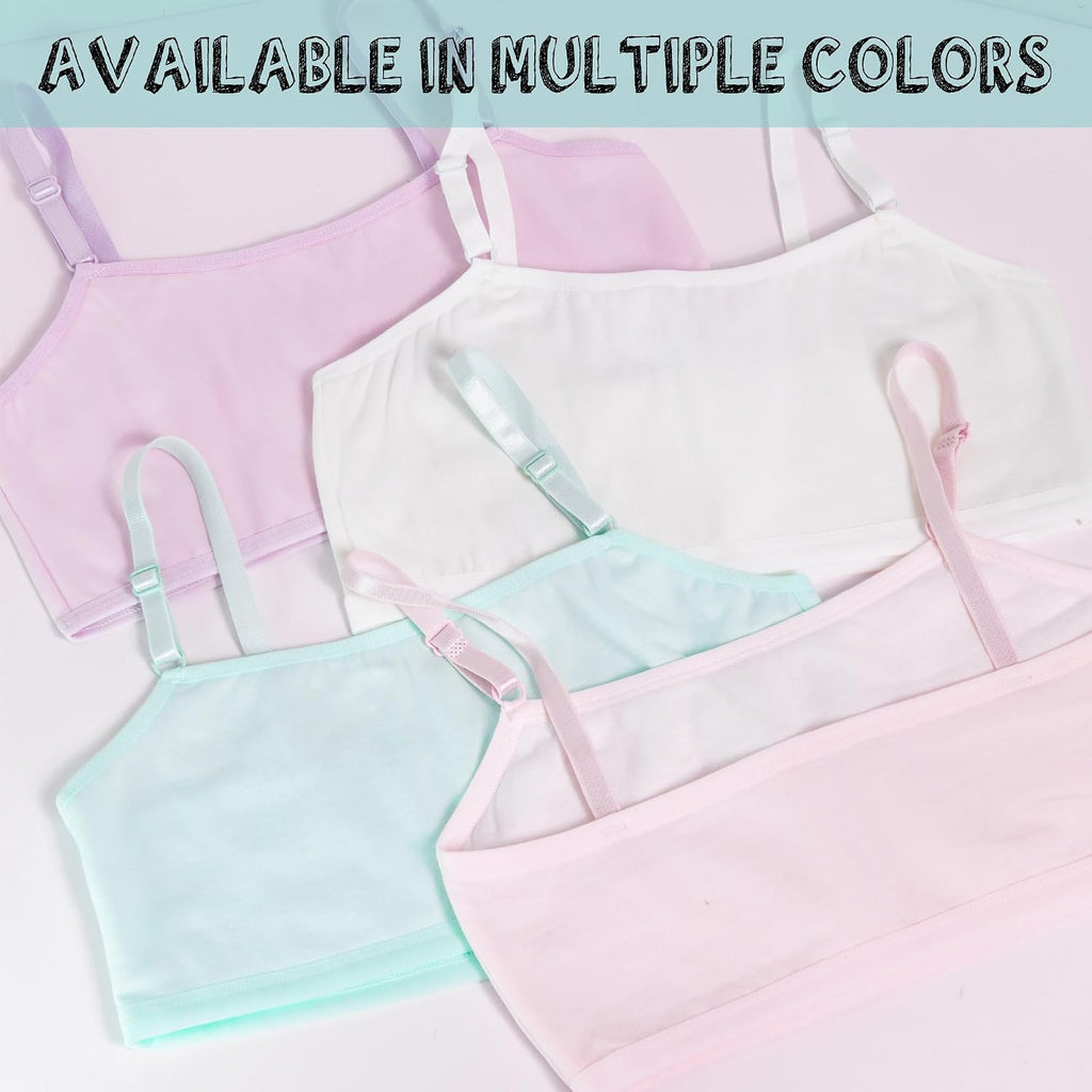 Girls Training Bra, Soft Cotton Cami Bralette, Pack, Double Layer Design, No Pads