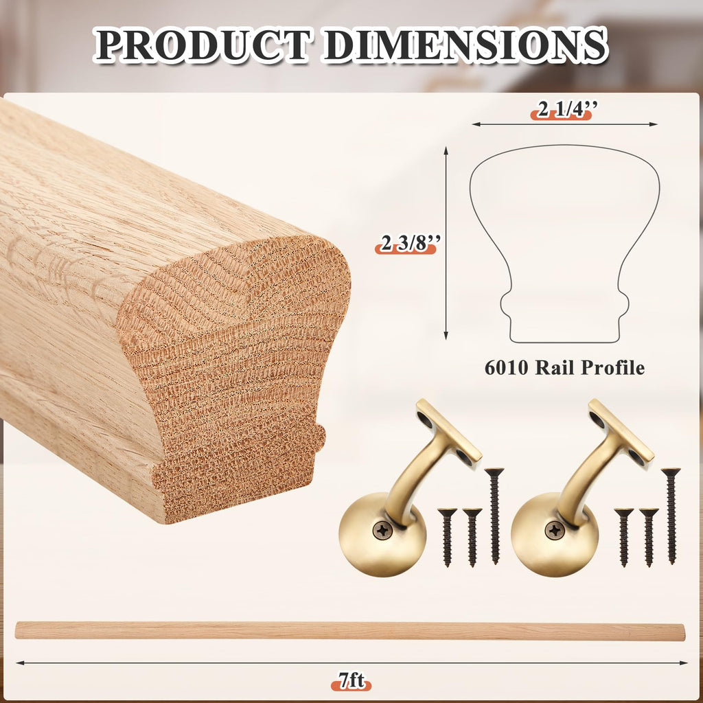 6010 Red Oak Straight Wood Handrail Kit 7 ft for Stairs