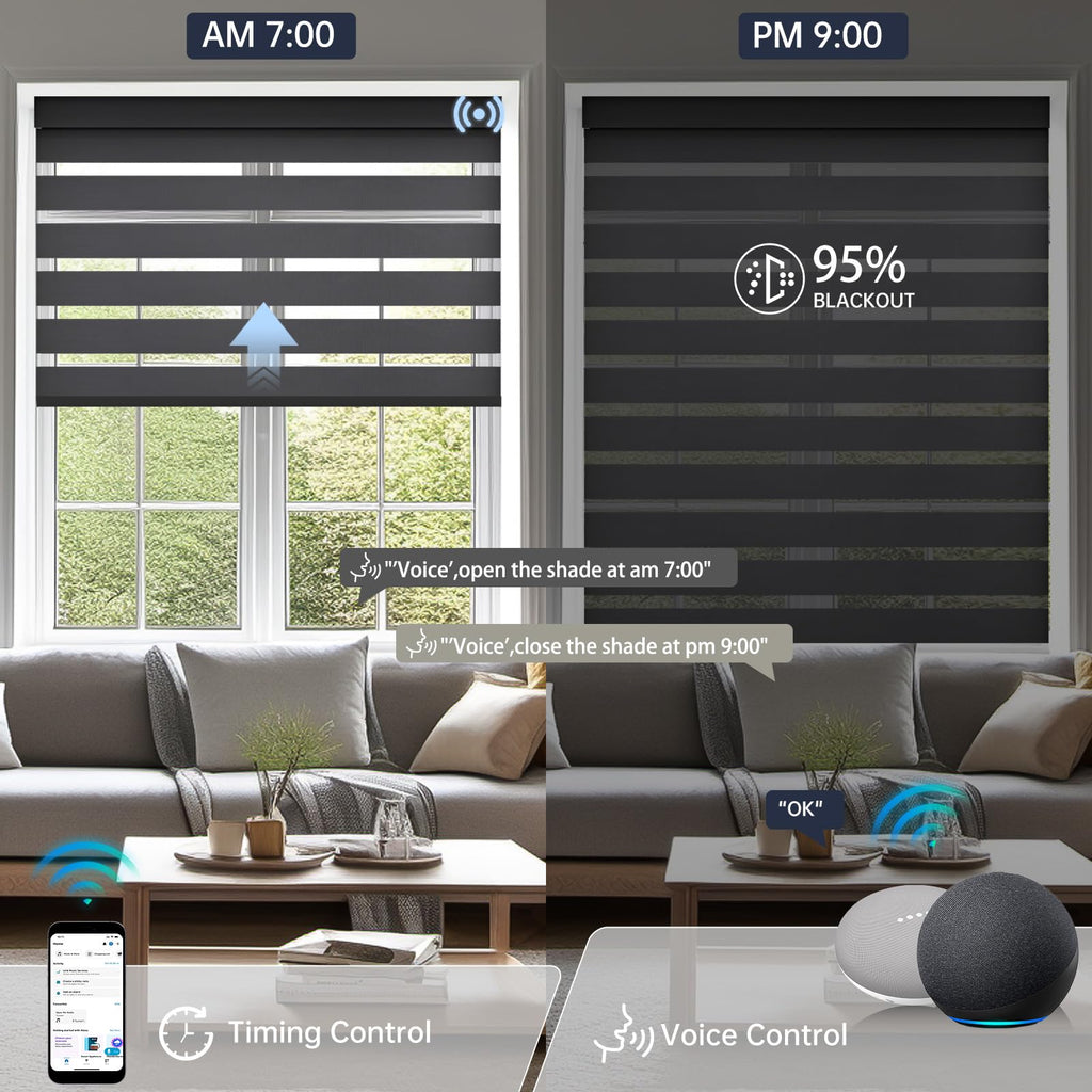 Motorized Zebra Blinds, Smart Shades with Remote, Custom Size