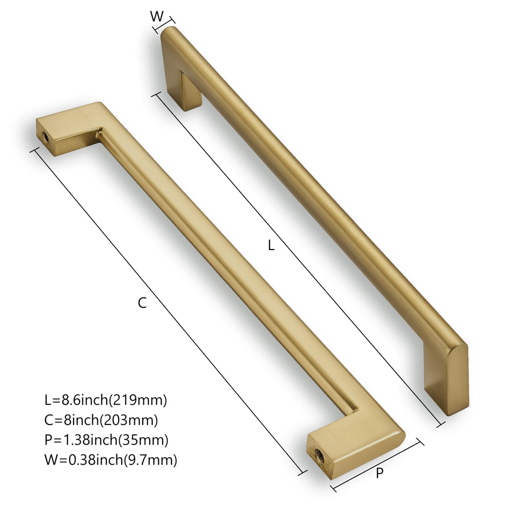 8 Inch Hole Center 6 Pack,Brushed Brass Cabinet Pulls Heavy Duty Solid Brushed Gold Kitchen Drawer Handle Antique