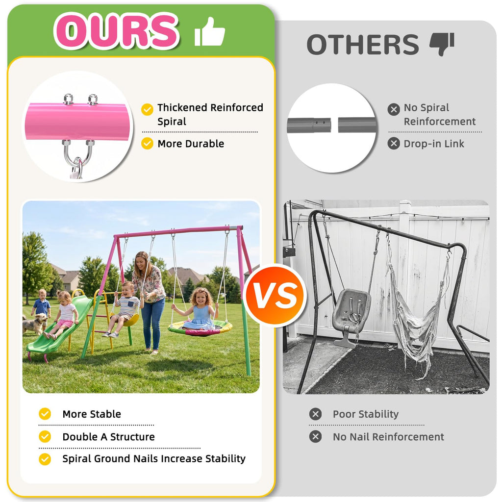 Swing Set for Backyard with Stand, Swing Heavy Duty 440lbs Metal Outdoor Swing Stand, Contain 1 Saucer & 1 Belt seat