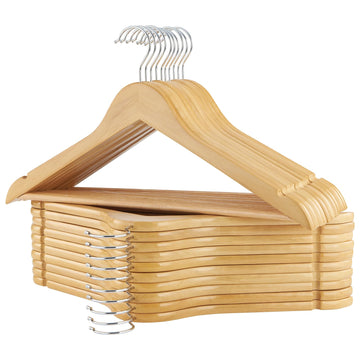 Wooden Hangers, 20 Pack Wood Hangers with Extra Smooth Finish, Precisely Cut Notches and Chrome Swivel Hook, Wooden