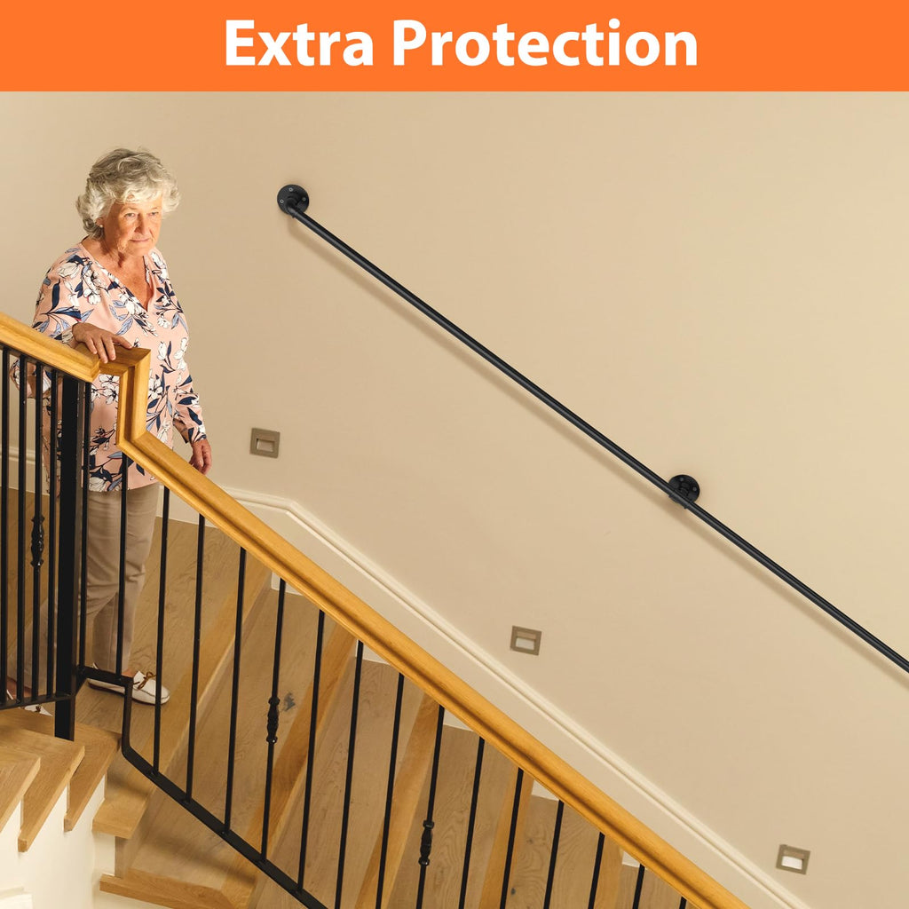 Stair Railing Indoor Hand Rails for Outdoor Steps, Pipe Metal Handrail 12ft