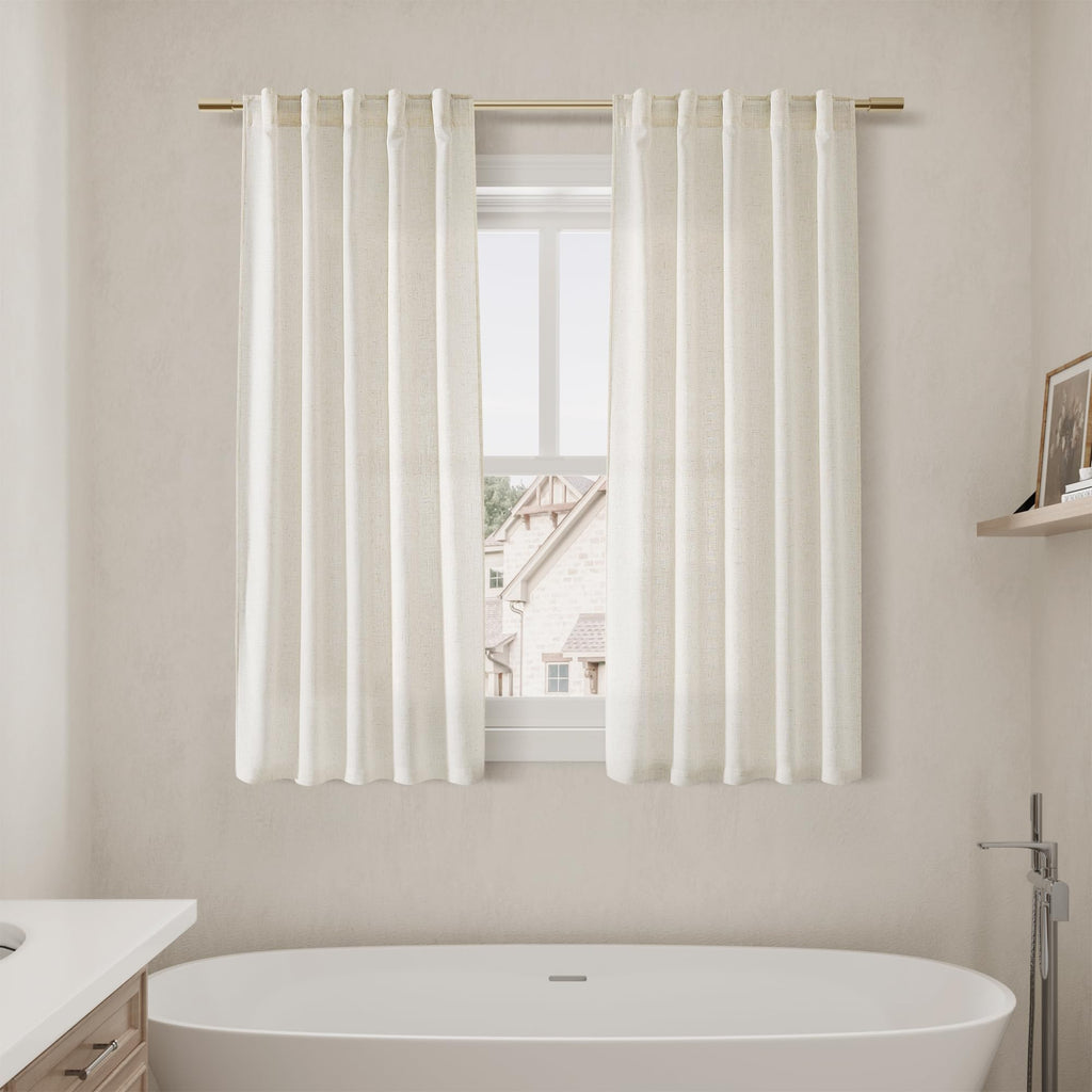 Linen Curtains 63 Inch Length 2 Panels Set for Cafe Kitchen Cream Thermal Insulated Drapes with Back Tab Light
