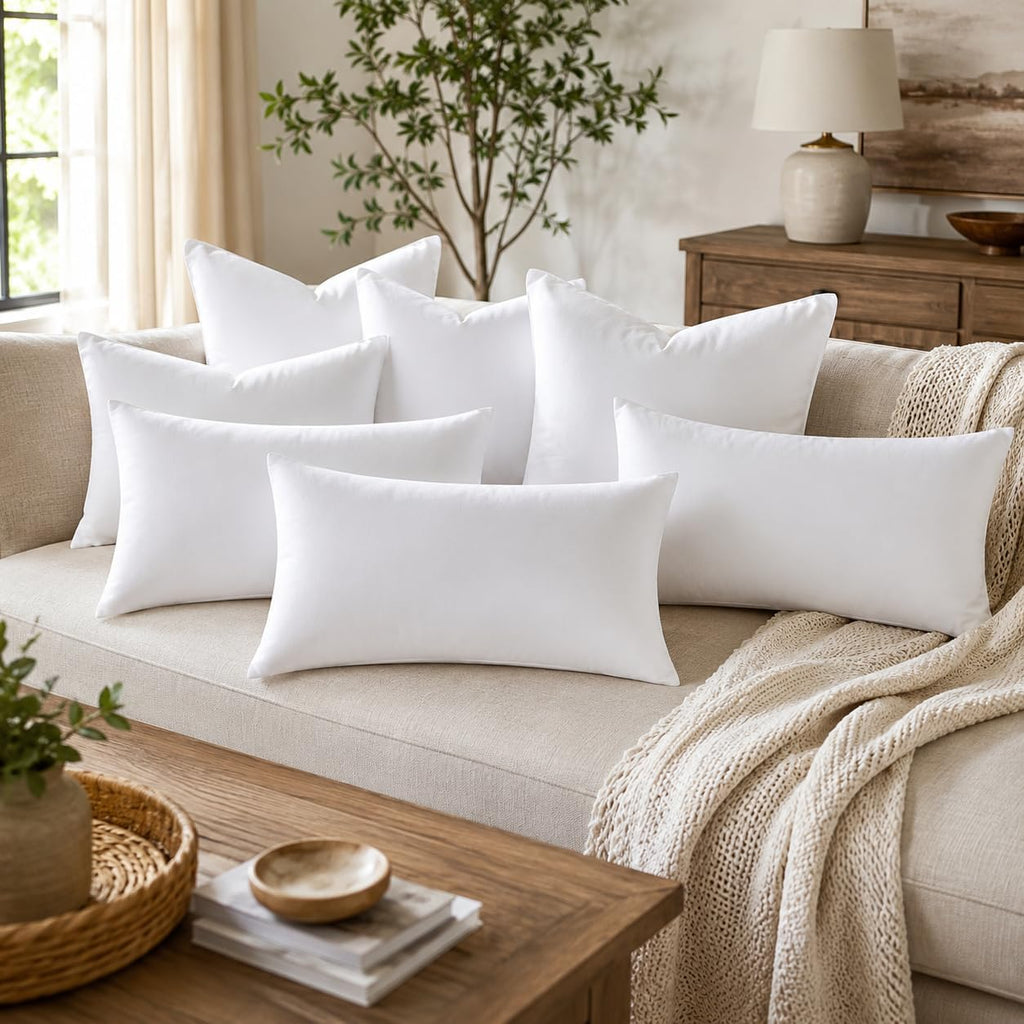 12 x 20 Inch Throw Pillow Inserts Rectangluar Lumbar Cushions with Polyester Fill for Decorative Pillow - Set of 6