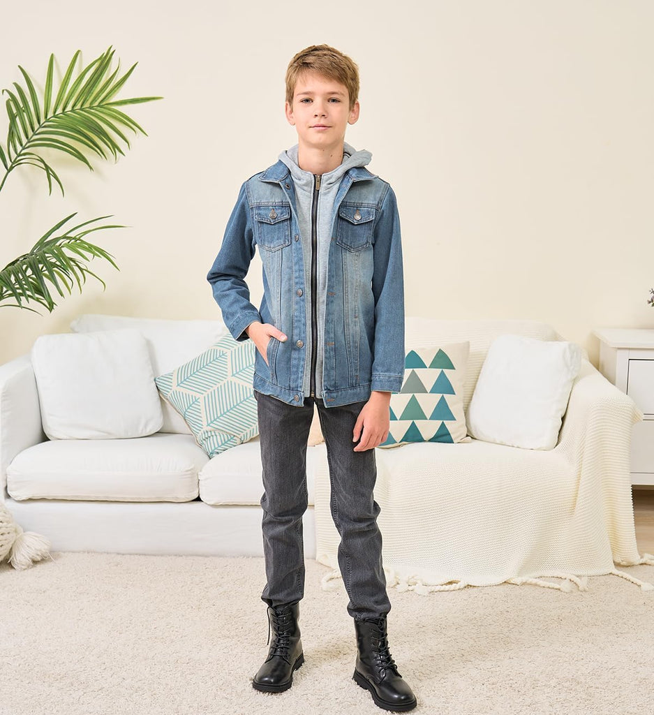Kids Boys Girls Hooded Denim Jacket