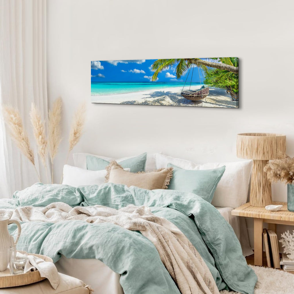 Nature Coastal Scenery Wall Art Tropical Ocean Wall Decor Seascape Coconut Trees on Sands Beach Canvas Picture Photo