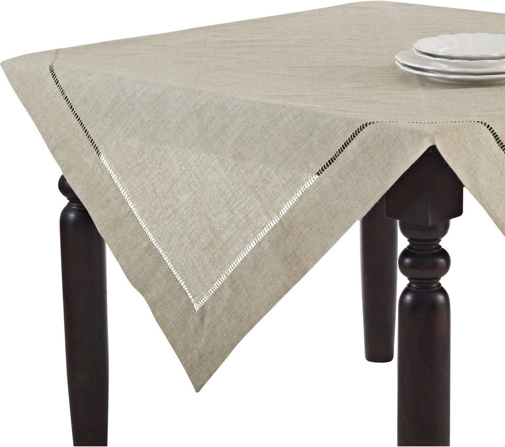 Toscana Contemporary Hemstitched Linen Blend 60 x 60 Inch Table Cloth for Dinner Table, Parties, Wed
