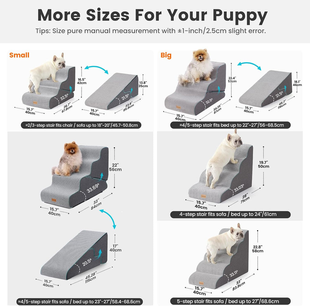 Dog Stairs for Small Dogs 16.5" H, 2 in 1 Transformable 3-Step Pet Stairs and ramp, Dog Steps for Couch (13-20 in)