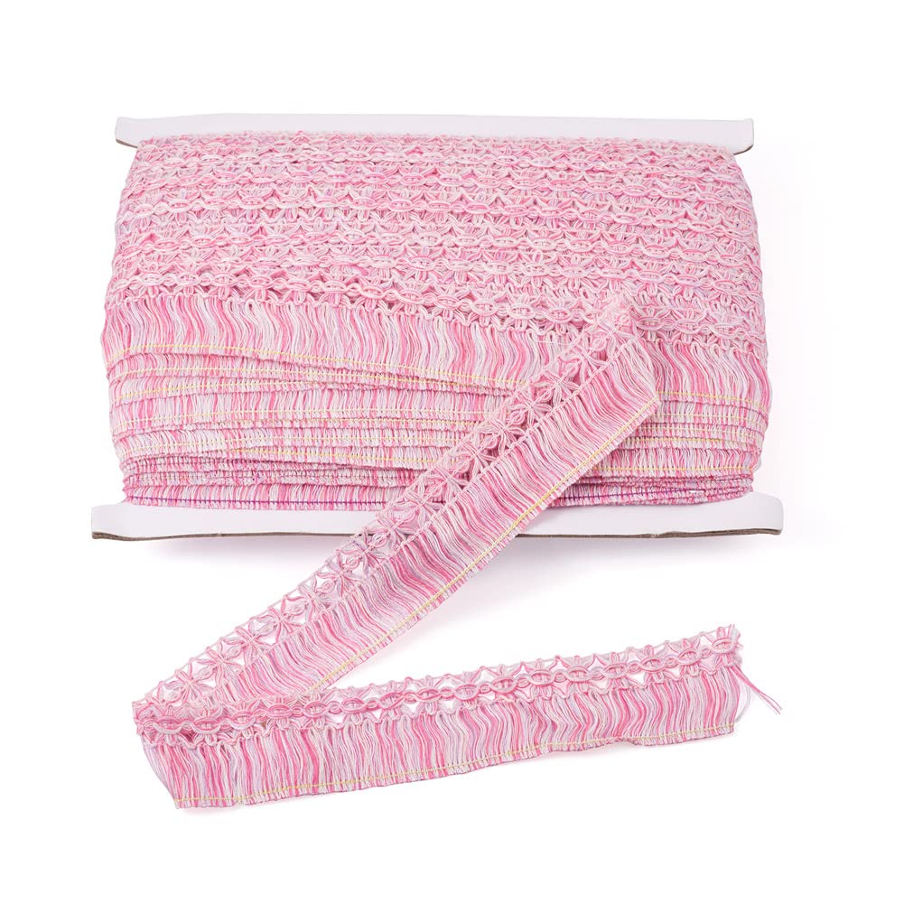Polyester Fringe Tassel Lace Trim Pink and White 1 Inch Chainette Fringe Fibre Trim Ribbons Costume - 27.34 Yards