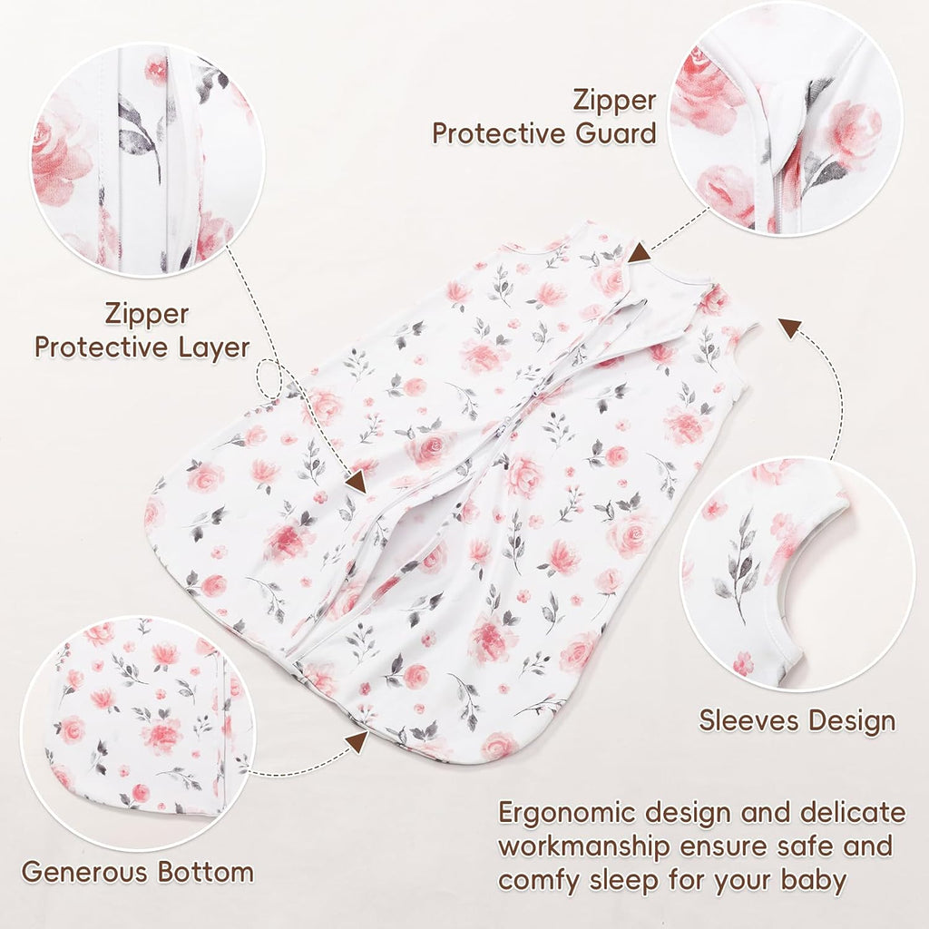 3 Pack 100% Organic Cotton Baby Sleep Sack, Ultra Soft Baby Wearable Blankets with Way Zipper, Comfy