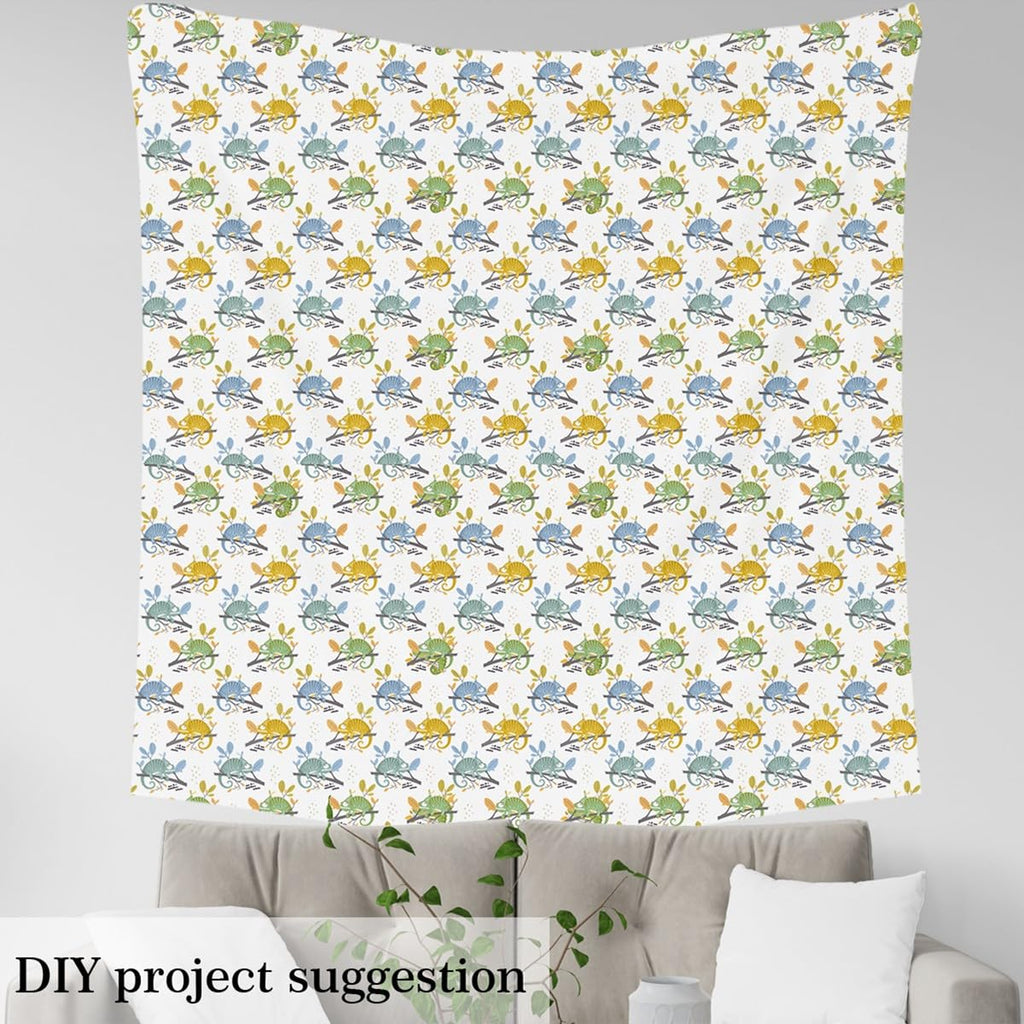 Cartoon Lizard Fabric by The Yard Cute Colorful Wild Animal Pattern No Stretch Fabric Green Outdoor Leaves Jungle