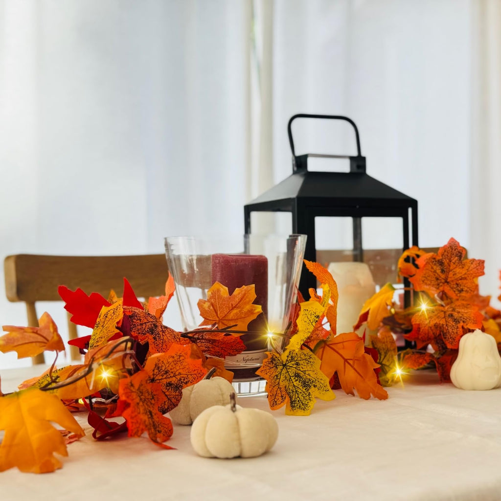 5 Pack Fall Leaf Garland with Lights, Fall Vines Autumn Garland LED Lights Artificial Maple Fall Leaves Thanksgiving