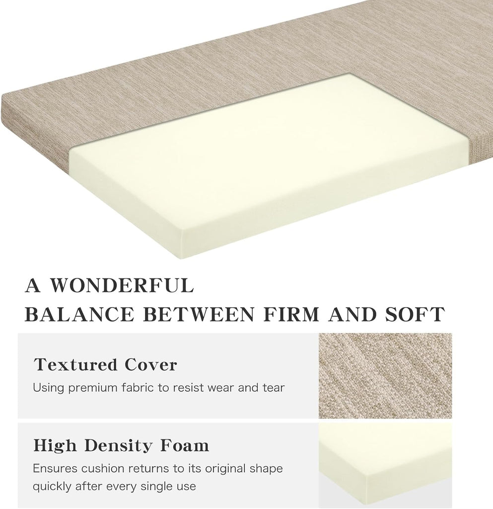 48 Inch Classic Solid Color Bench Cushion with Ties, Non-Slip Indoor Outdoor Rectangle Bench Seat Cushion Standard