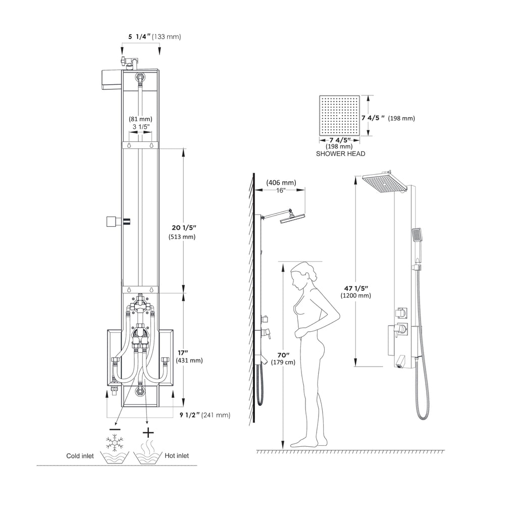 48 inch SPS824A series Stainless Steel Shower Panel Tower with Rainfall Shower Head and Spout (Matte Black)