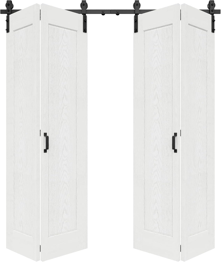 72" x 84" 1 Panel Bifold Barn Door, 80" Track Kit for 4 Closet Doors, Pre-Assembled Panel Bi-fold Ba