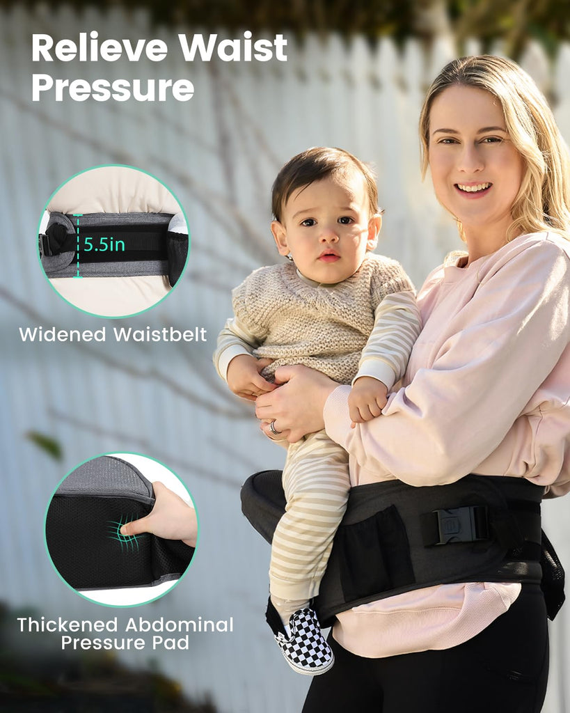 Safety-Certified Baby Hip Seat Carrier for Babies & Toddlers, Black