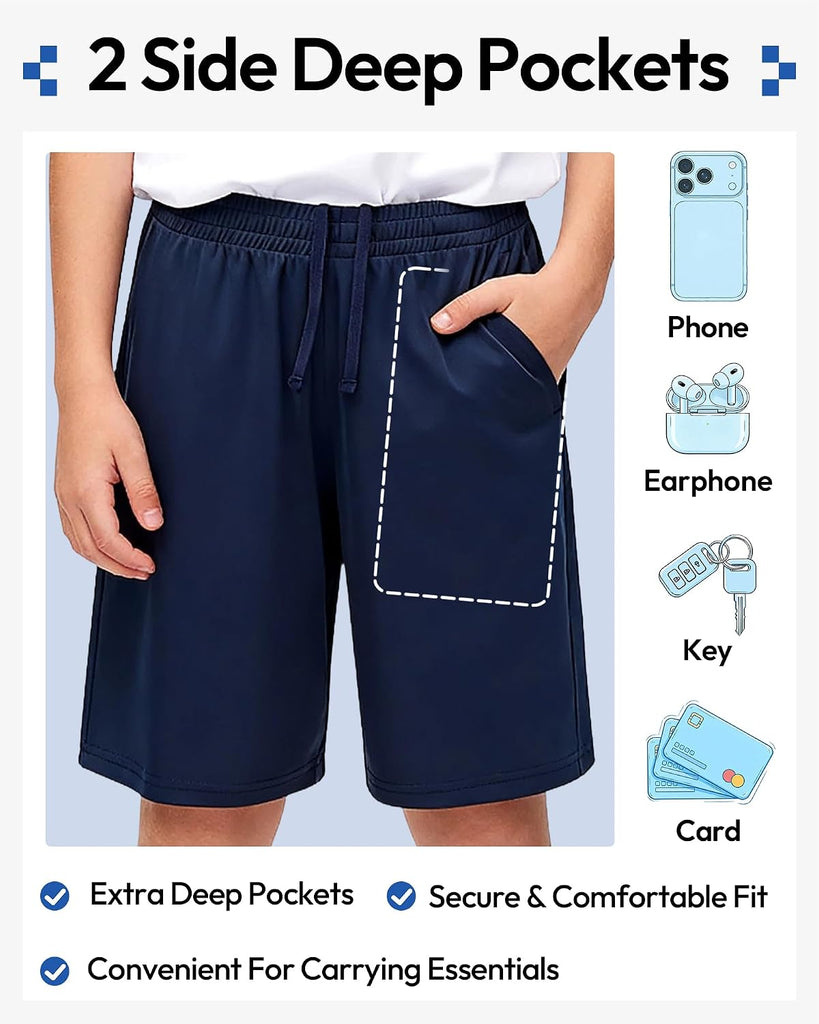 5 Pack Boys Basketball Athletic Shorts Quick Dry with Pockets
