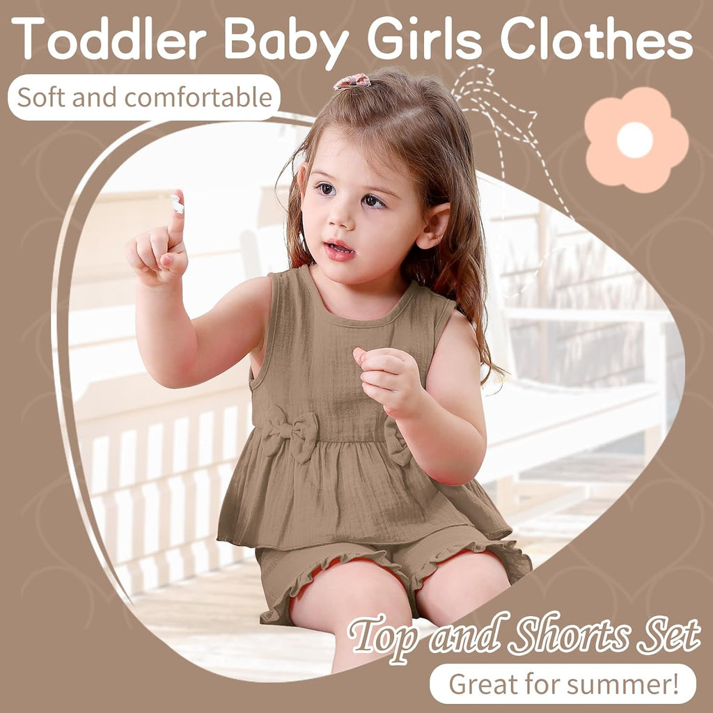 Toddler Baby Girl Clothes Cute Outfits Girls Linen Bow Tank Tops Ruffle Shorts Set Spring Summer Clothes for Kids