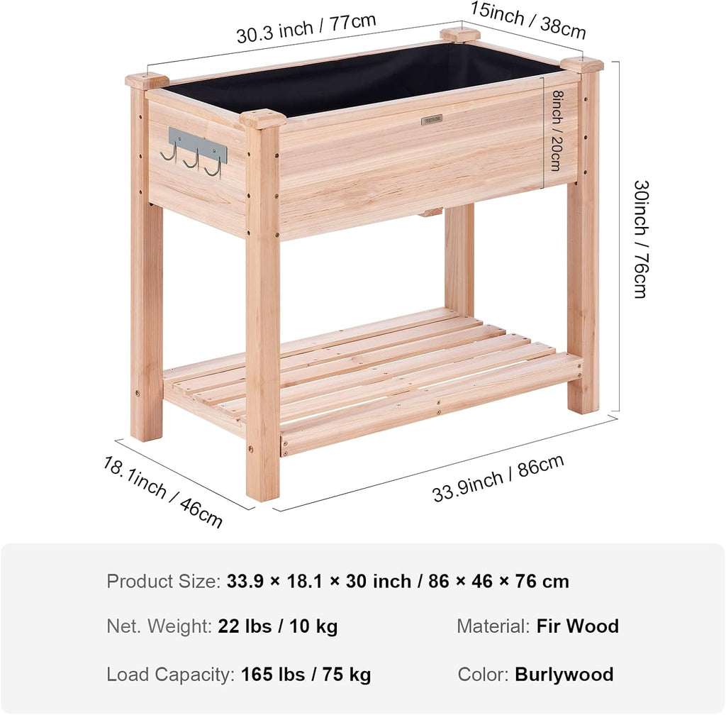 Raised Garden Bed 34x18x30in with Sturdy Legs, High End Natural Fir Wood Planter Box Elevated Planting Stand for