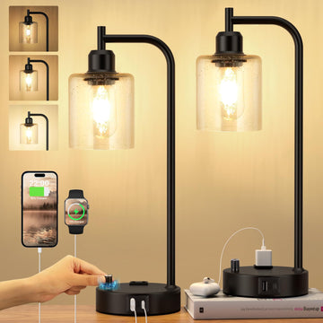 Industrial Bedside Lamps Set of 2, Fully Dimmable Desk Lamps